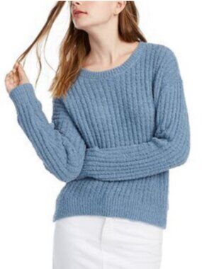 Crave Fame Juniors' Denim Blue Ribbed Cropped Fluffy Sweater XL